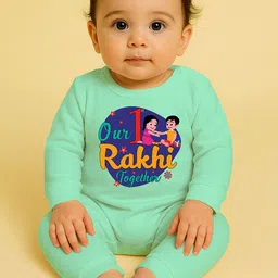 The Peppy Tend Infant Our 1st Rakhi Together Printed Pure Cotton Romper-image-38