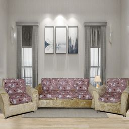 Aura Brown & White 6 Pieces Floral Printed 5 Seater Sofa Covers-image-89