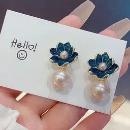 SZN Artificial Beaded Floral Shaped Korean Drop Earrings-6