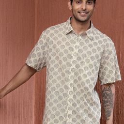 Fabindia Men Spread Collar Ethnic Motifs Printed Cotton Casual Shirt-image-55