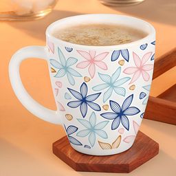 Larah by BOROSIL White & Blue Printed Opalware Glossy Mugs Set of Cups and Mugs-33