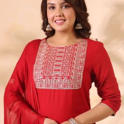 Anouk Rustic Ethnic Motifs Yoke Design Thread Work Kurta With Trousers & Dupatta-picture-48