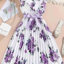 YK Girls Floral Printed Flutter Sleeve Fit & Flare Dress-picture-0