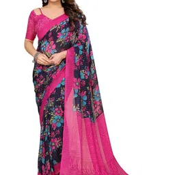 Moda Rapido Women Pink Poly Georgette Floral Embellished Sarees-picture-32
