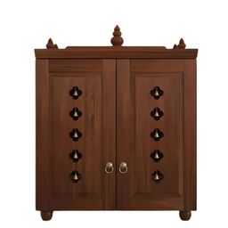 DZYN Furnitures Aravaya Brown Wooden Floor Pooja Temple With Door-image-57