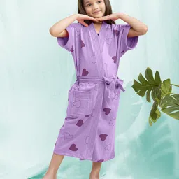 LacyLook Kids Lavender Heart Printed Terry Cotton Bath Robe-image-90