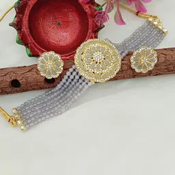 EVY Gold-Plated Artificial Stones- studded Necklace-image-4