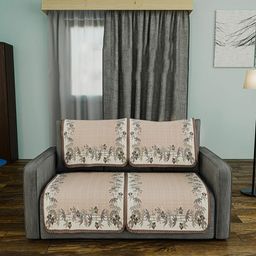 Aura Cream-Coloured & Green Printed Cotton 4 Piece Sofa Cover-14