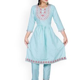 7Tiara Girls Floral Embroidered Pure Cotton Round Neck Kurta With Trouser-56