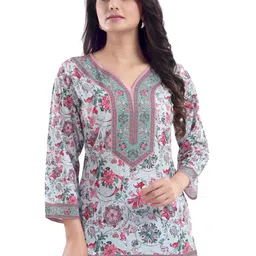 Meher Impex Floral Print Sweetheart Neck Crepe Top-59