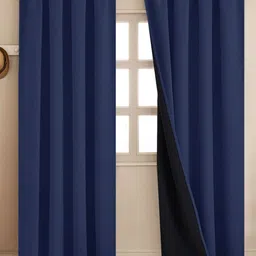 HOMEMONDE Navy Blue 2 Pieces Black Out Window Curtains-image-31