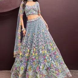panchhi Embroidered Sequinned Net Semi-Stitched Lehenga & Unstitched Blouse With Dupatta-image-25