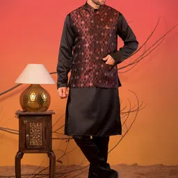 Rangkathaa Men Regular Pure Silk Kurta Set with Nehru Jacket-picture-49