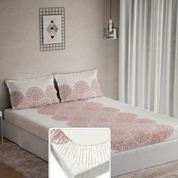 DDecor Omega Pink & White Printed Cotton 144 TC King Bedsheet Set 1.82 m x 1.98 m-picture-6