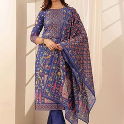 Libas Floral Printed Sequinned Straight Kurta with Trouser & Dupatta image 4