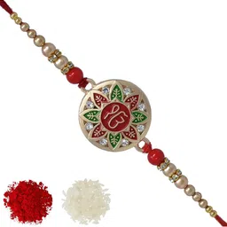 MEIRA JEWELLERY Omkar Punjabi Designer Rakhis With Greeting Card & Roli Chawal-image-22