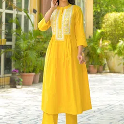 The Hope Women Ethnic Motifs Embroidered Cotton A-Line Kurta with Trousers-picture-46