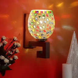 Devansh White & Blue Printed Wood Traditional Wall Lamp-image-95