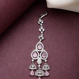 ZENEME Silver-Plated American Diamond Studded Maang Tikka Head Jewellery-56
