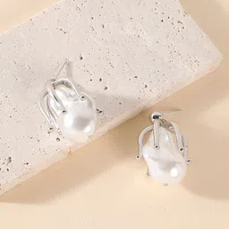 DressBerry Silver-Plated Pearls Beaded Contemporary Drop Earrings-22