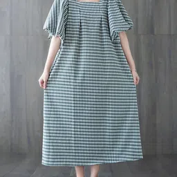 JC Mode Checked Flared Sleeve A-Line Midi Dress-picture-10