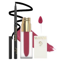 SUAVIS Set Of 2 Matte Liquid Lipstick - Melontini 206 With Infinite Kajal - Black image 2