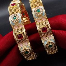 AARNAA Set Of 2 Gold-Plated Kundan Studded Bangles-34