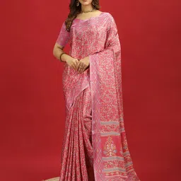 A.V.M. SILK MILLS Floral Pure Crepe Saree-image-60
