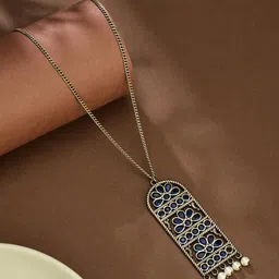 Fabindia Oxidised Artificial Stones Studded Pendant With Chain-6