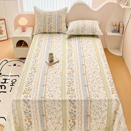 JC HOME Cream-Coloured & Grey Floral 220 TC King Bedsheet with 2 Pillow Covers-image-31