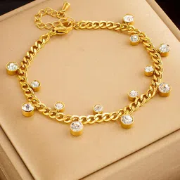 GOLDIWALA Stainless Steel Gold-Plated Zircon Studded Wraparound Double Layers Bracelet-52