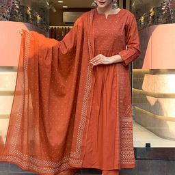 DIVASTRI Women Bandhani Printed Regular Anarkali Kurta & Palazzos With Dupatta-picture-14