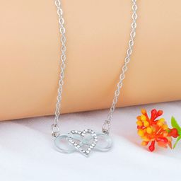 Thrillz Silver Plated American Diamond Studded Heart Infinity Chain-image-53