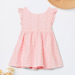 max Girl Round Neck Flutter Sleeves Schiffli Fit and Flare Dress-39