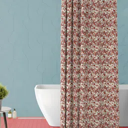 ArtzFolio Off White & Maroon Printed Waterproof Shower Curtain-image-46