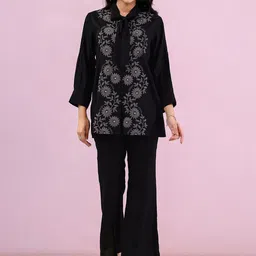 MISRI Embroidered V Neck Top With Trousers Co-Ords-image-54