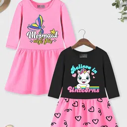 HERE&NOW Girls Pack of 2 Graphic Print fit and flare dress-image-21