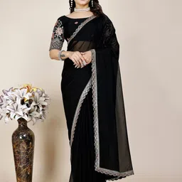 K 5 Fashion Embroidered Pure Chiffon Saree-image-60