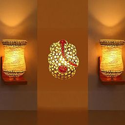 Somil Indore Mosaic Decorative Lamp Combo of Matching Wall Lamp & Blessing God Ganesh Wall Lamp, Multi Compatible with LED, Size: 15 X 15 X 17 Cm, Pack of 3.-image-83