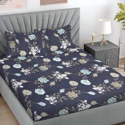 FABINALIV Purple & Blue Floral 300 TC King Bedsheet with 2 Pillow Covers-image-62