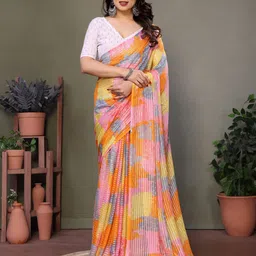 yourwish Colourblocked Embroidered Pure Georgette Block Print Saree-picture-22