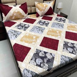 Pure Decor Maroon & Blue Floral Queen Bedsheet with 2 Pillow Covers-image-39