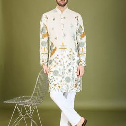 ODETTE Men Geometric Embroidered Thread Work Kurta image 2