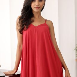 Ambraee Women Red Strappy Cotton Maxi Dress-image-5