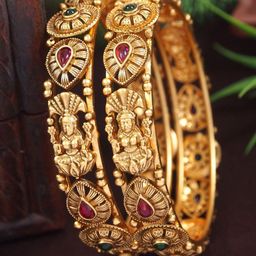 SGA FASHION Set Of 2 Gold-Plated American Diamond Studded Temple Bangles-49