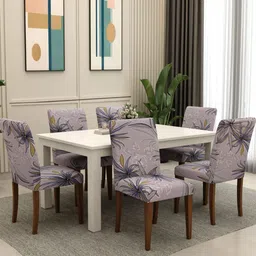 WOODEN STREET Cassia Set Of 6 Grey & Beige Floral Printed Chair Covers-image-72