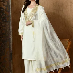Sangria Round Neck Long Sleeves KurtaWith Trousers & Dupatta-image-90