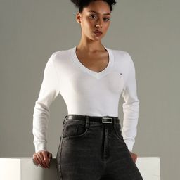 Tommy Hilfiger Outlet Women Cotton V-Neck Regular Fit Sweater-picture-38