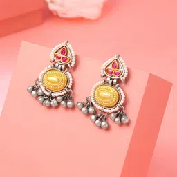 Yellow Chimes Silver-Plated Contemporary Drop Earrings-73