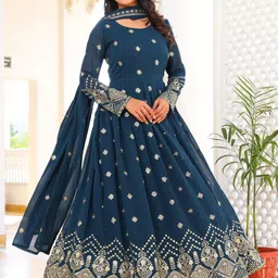 KALINI Embroidered Maxi Ethnic Dress With Dupatta-picture-17